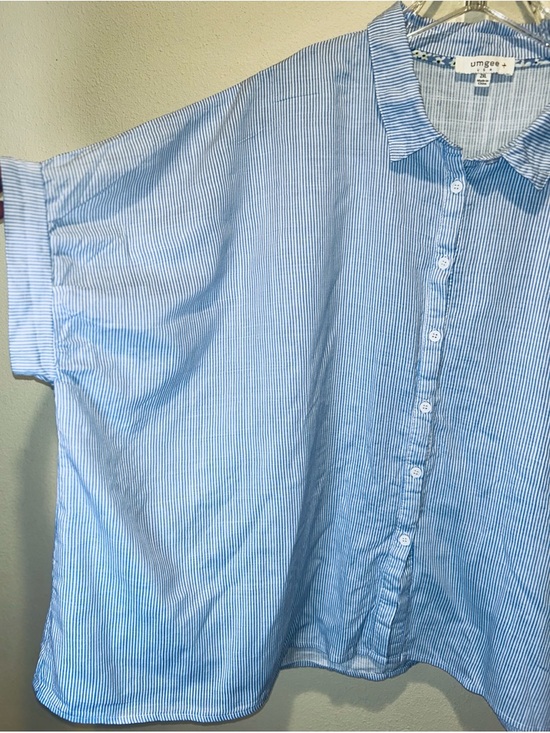 Umgee USA 2XL Blue White Striped Button Up Shirt Women Plus Boho Coastal Top - Picture 2 of 8